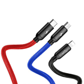 Baseus Three Primary Colors Kabel 3w1 USB-A - micro USB / Lightning / USB-C 3.5A 1,2 m