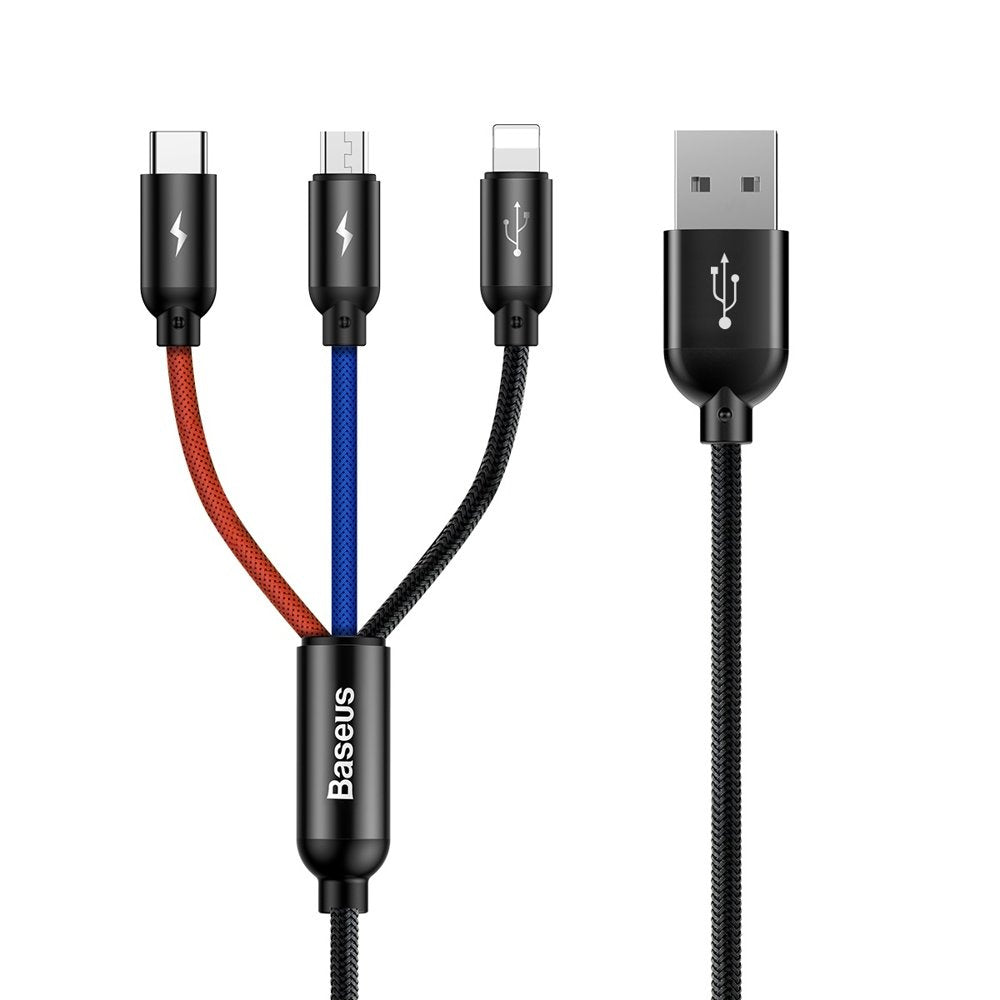 Baseus Three Primary Colors Kabel 3w1 USB-A - micro USB / Lightning / USB-C 3.5A 1,2 m