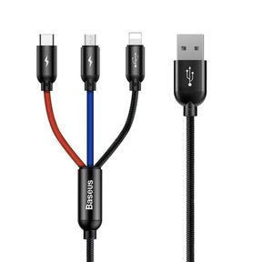 Baseus Three Primary Colors Kabel 3w1 USB-A - micro USB / Lightning / USB-C 3.5A 1,2 m
