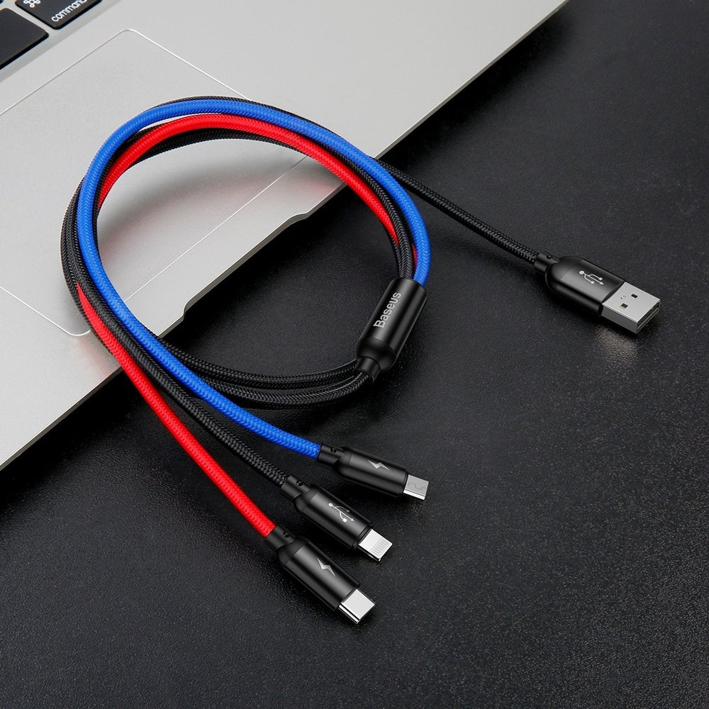 Baseus Three Primary Colors Kabel 3w1 USB-A - micro USB / Lightning / USB-C 3.5A 1,2 m