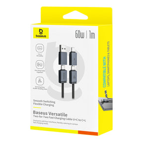 Baseus Versatile 60W Kabel USB-C – USB-C z adapterami USB-A i Lightning 1 m