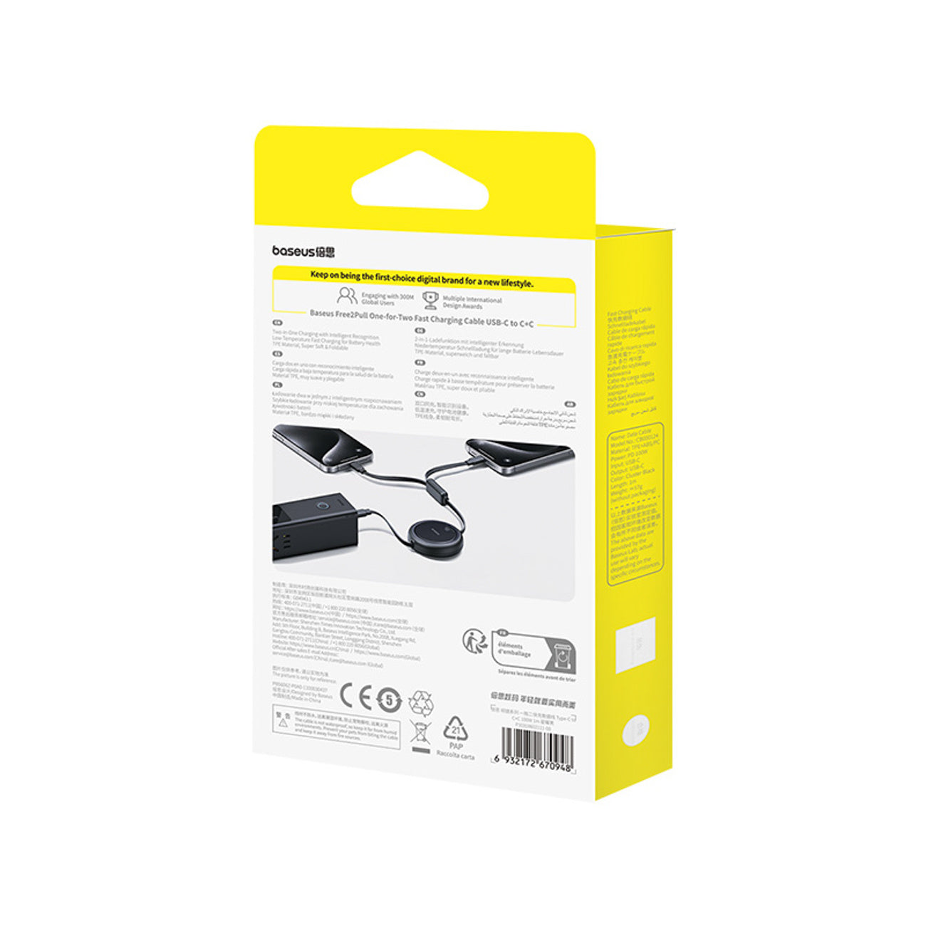 Baseus Bright Mirror Series Kabel zwijany USB-C - 2 x USB-C 100W 1m