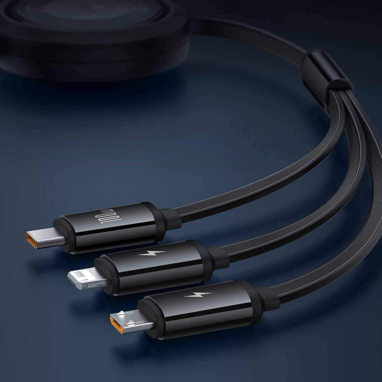 Baseus Free2Draw Retractable Crystal Kabel zwijany 100W 3w1 USB-A - MicroUSB/Lightning/USB-C 1,1m