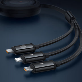 Baseus Free2Draw Retractable Crystal Kabel zwijany 100W 3w1 USB-A - MicroUSB/Lightning/USB-C 1,1m