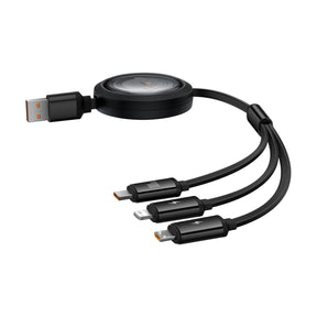 Baseus Free2Draw Retractable Crystal Kabel zwijany 100W 3w1 USB-A - MicroUSB/Lightning/USB-C 1,1m