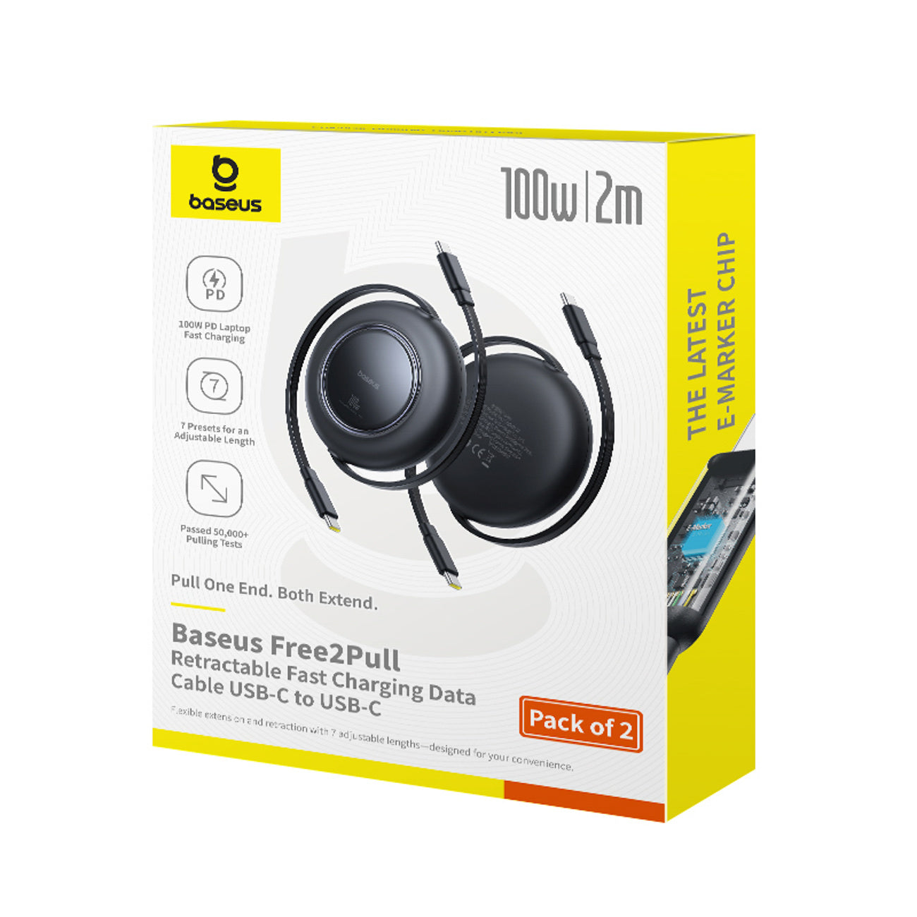 Baseus Free2Pull Kabel zwijany USB-C - USB-C 100W 2m (2 szt.)