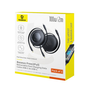 Baseus Free2Pull Kabel zwijany USB-C - USB-C 100W 2m (2 szt.)