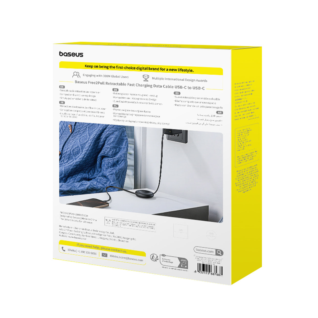 Baseus Free2Pull Kabel zwijany USB-C - USB-C 100W 2m (2 szt.)
