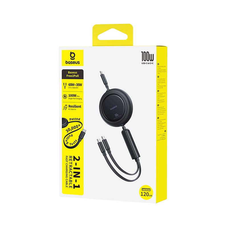 Baseus Free2Pull Mini Kabel zwijany 100W 3w1 USB-C - 2xUSB-C 1.2m