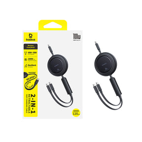 Baseus Free2Pull Mini Kabel zwijany 100W 3w1 USB-C - 2xUSB-C 1.2m
