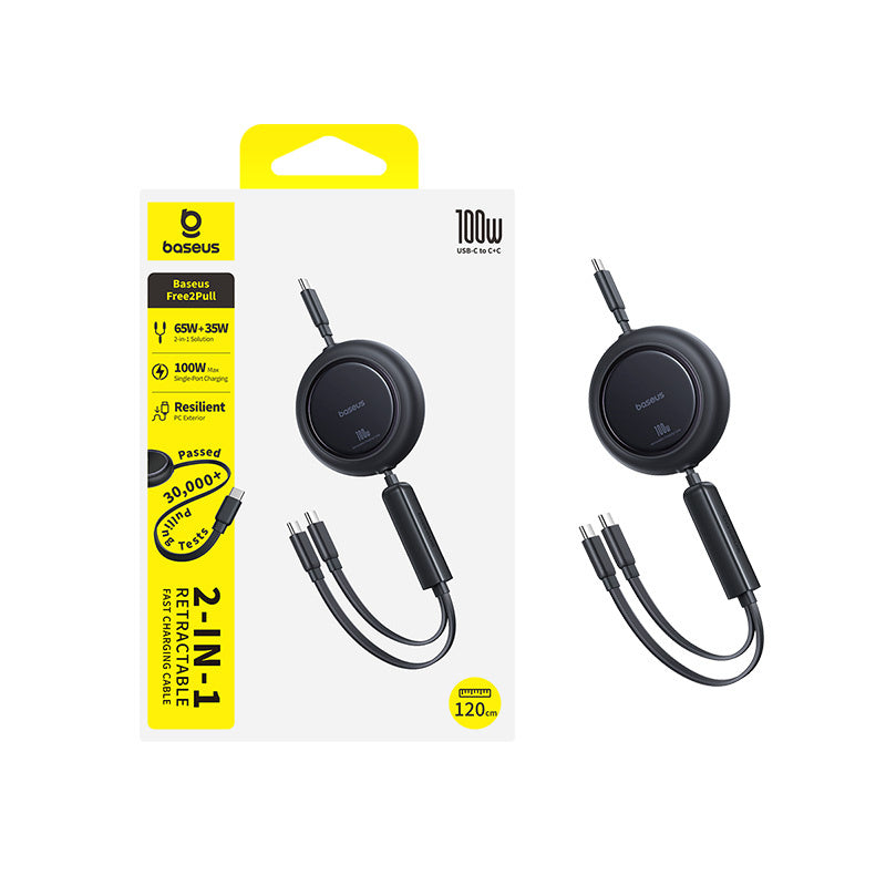 Baseus Free2Pull Mini Kabel zwijany 100W 3w1 USB-C - 2xUSB-C 1.2m