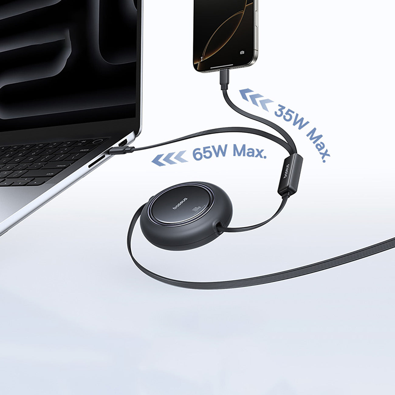 Baseus Free2Pull Mini Kabel zwijany 100W 3w1 USB-C - 2xUSB-C 1.2m