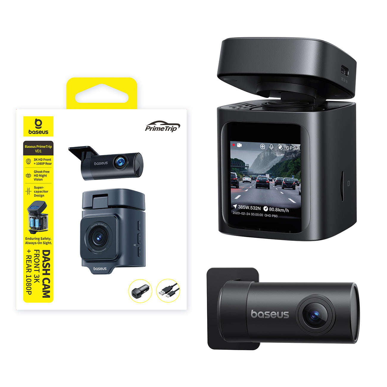 Baseus PrimeTrip VD1 Kamera samochodowa wideorejestrator 2K+1080p