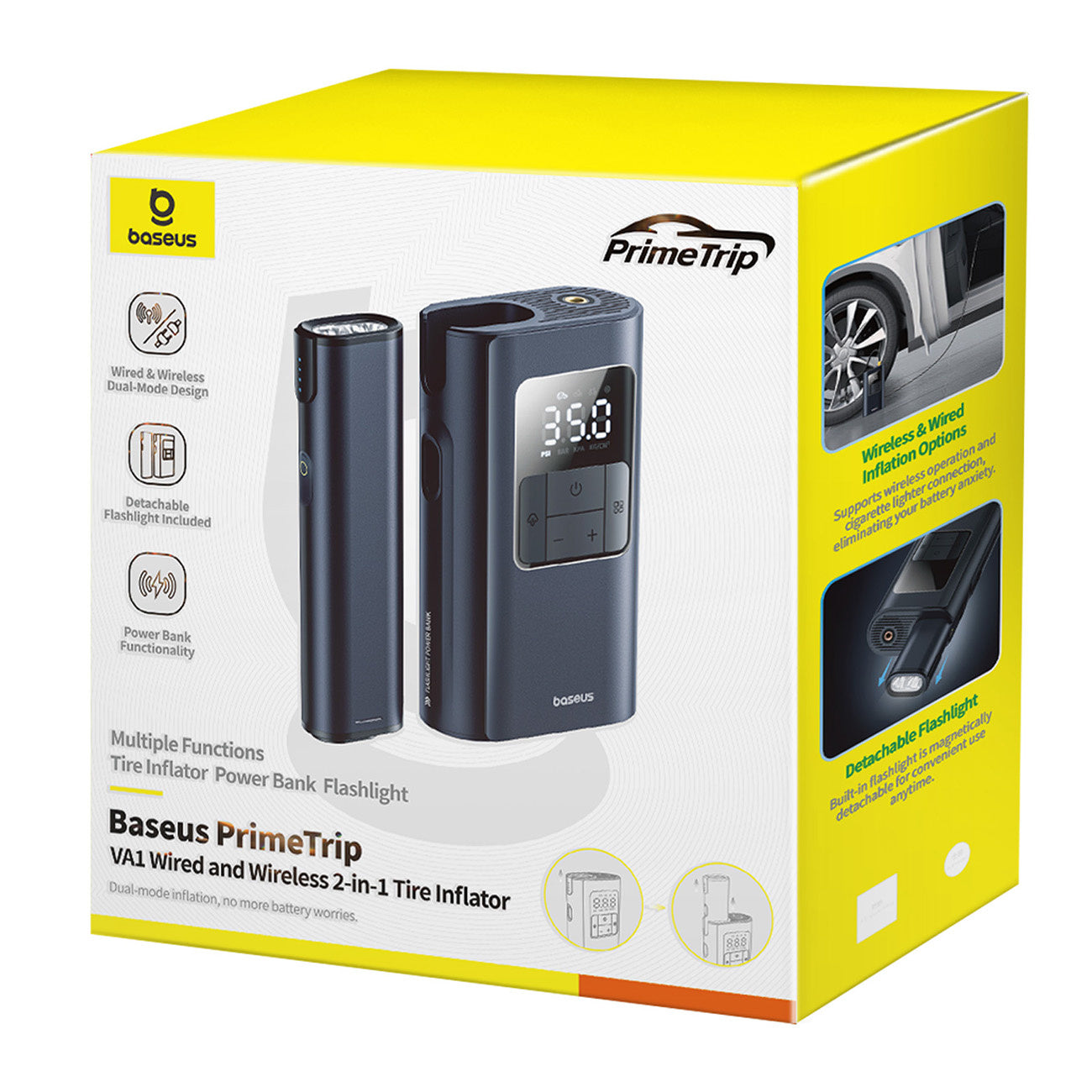 Baseus PrimeTrip VA1 Kompresor do opon 75W 2w1 z latarką i powerbankiem 6000mAh