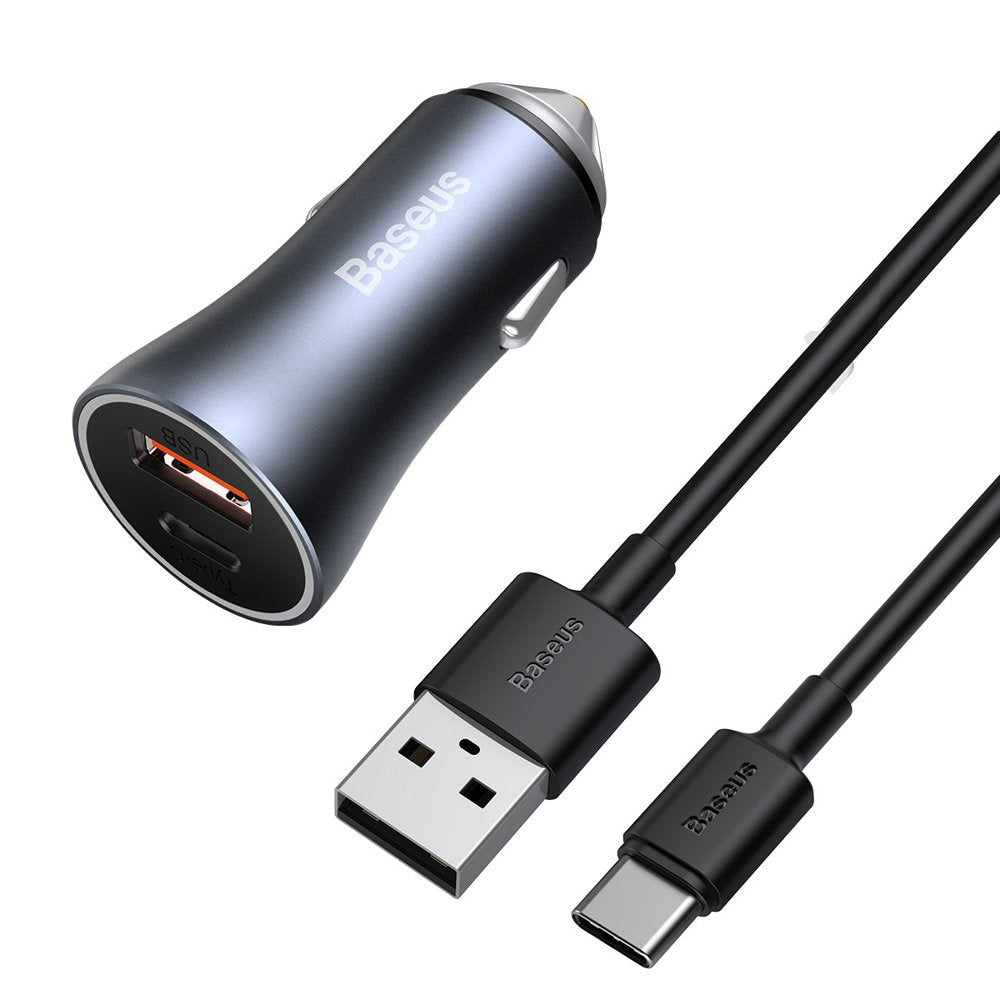 Ładowarka Baseus Golden Contactor Pro do samochodu USB-C / USB-A 40W PD QC 4+ SCP FCP AFC + kabel