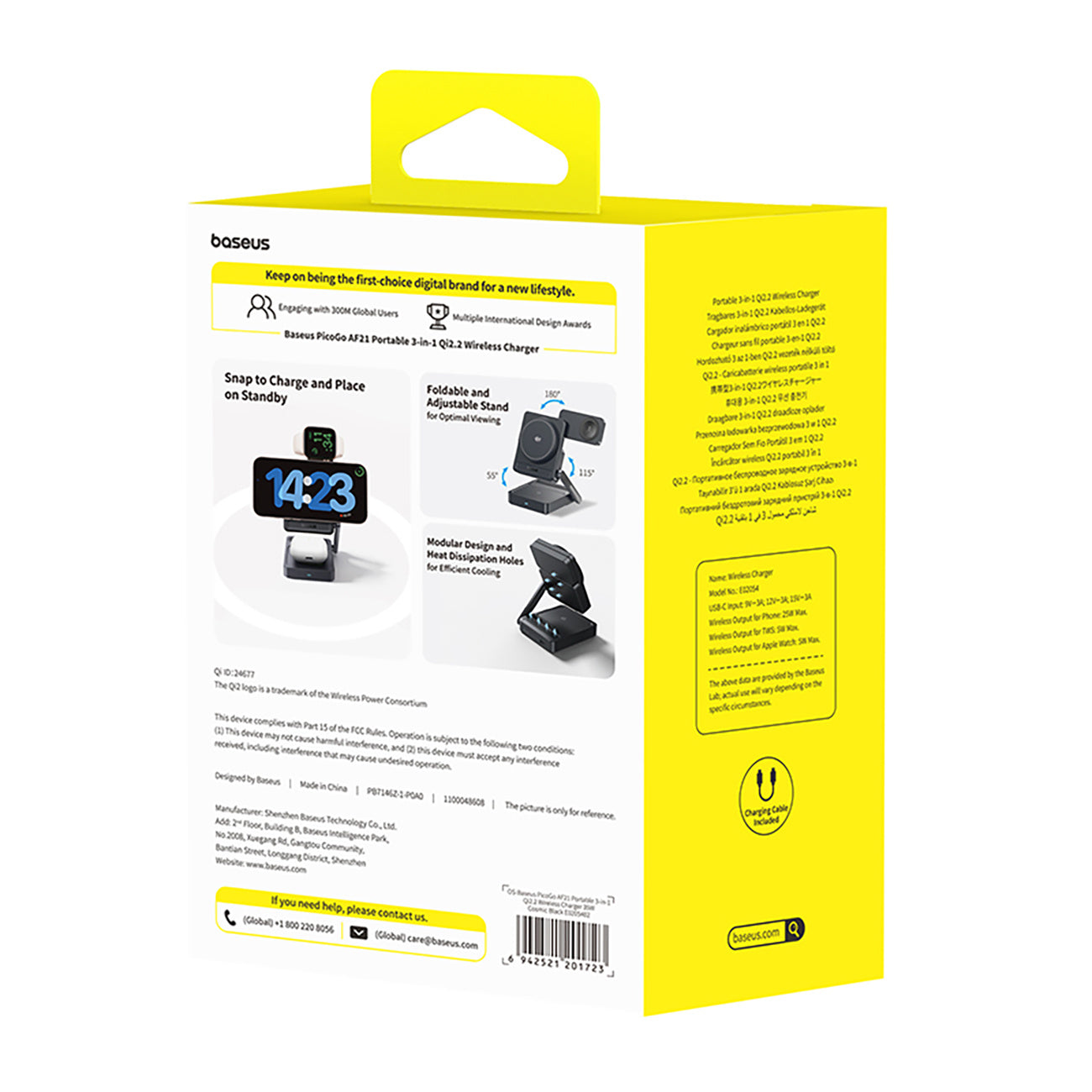 Baseus PicoGo AF21 Ładowarka bezprzewodowa 3w1 Qi2.2 35W z zasilaczem EU 45W i kablem USB-C 1m