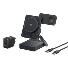 Baseus PicoGo AF21 Ładowarka bezprzewodowa 3w1 Qi2.2 35W z zasilaczem EU 45W i kablem USB-C 1m