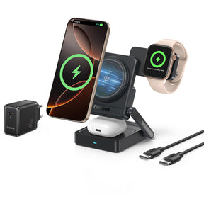 Baseus PicoGo AF21 Ładowarka bezprzewodowa 3w1 Qi2.2 35W z zasilaczem EU 45W i kablem USB-C 1m