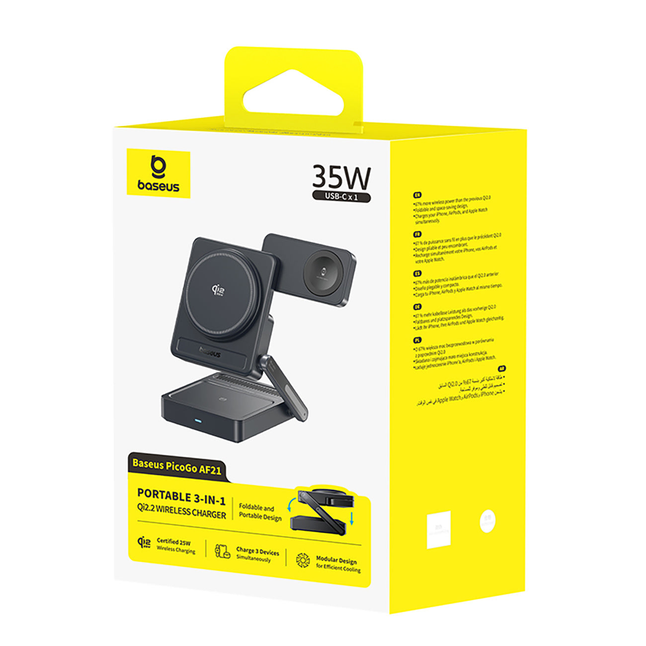 Baseus PicoGo AF21 Ładowarka bezprzewodowa 3w1 Qi2.2 35W z zasilaczem EU 45W i kablem USB-C 1m