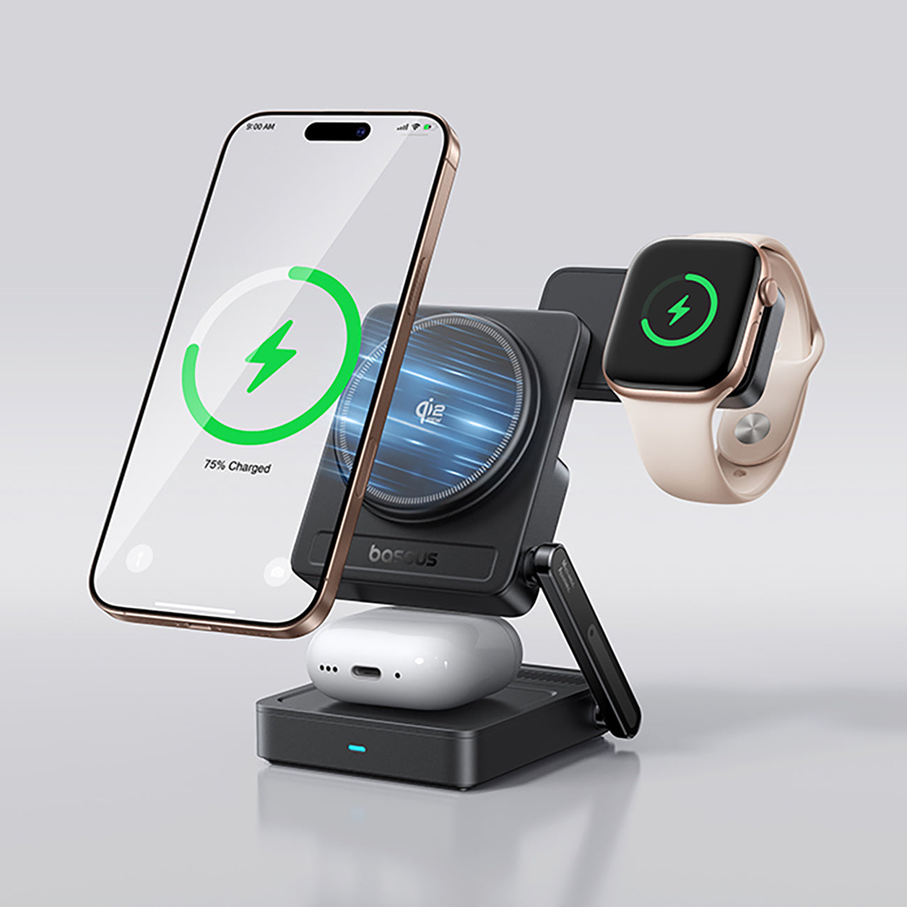 Baseus PicoGo AF21 Ładowarka bezprzewodowa 3w1 Qi2.2 35W z zasilaczem EU 45W i kablem USB-C 1m