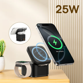 Baseus MagPro 3w1 25W Ładowarka indukcyjna kompatybilna z MagSafe do telefonu i smartwatcha