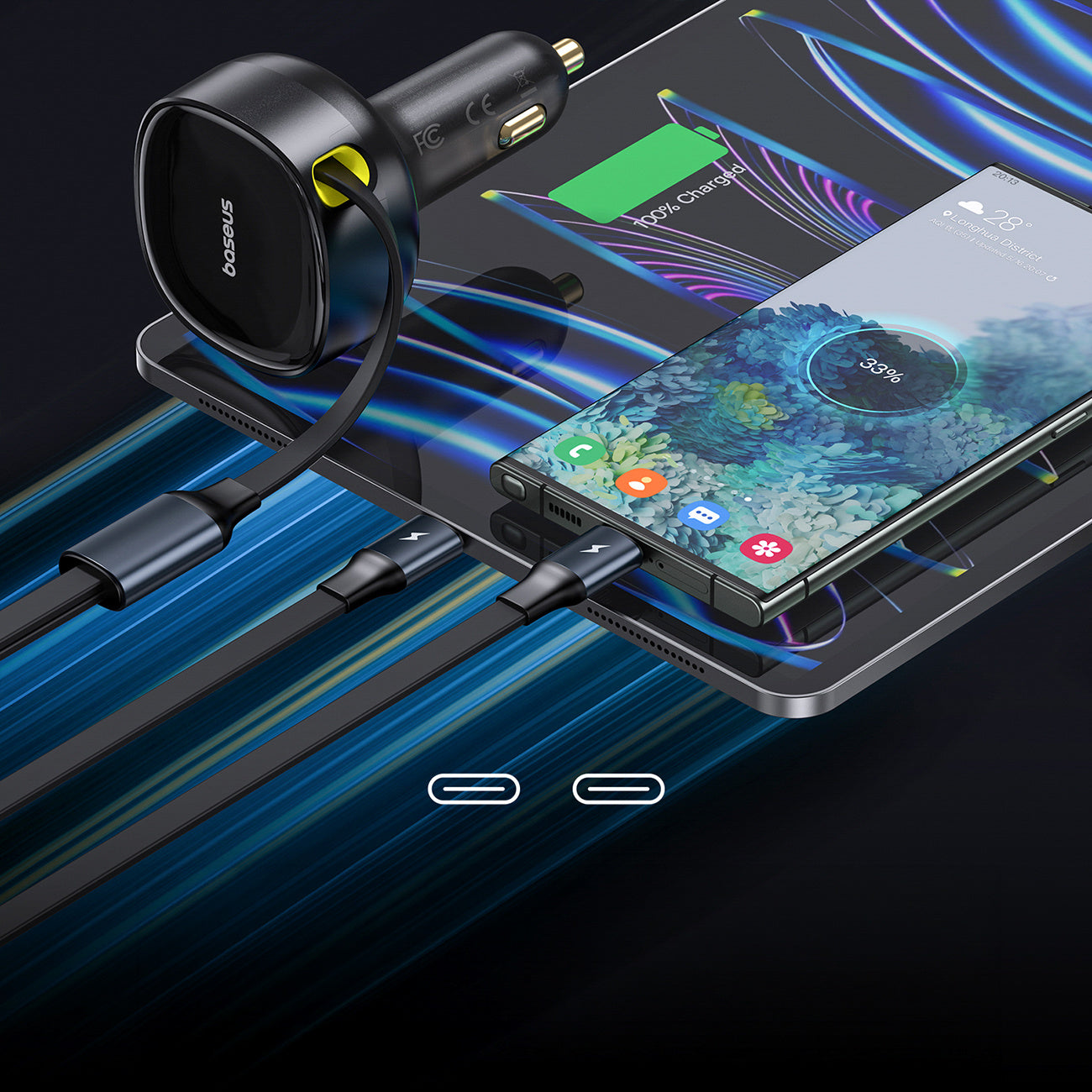 Ładowarka samochodowa Baseus Enjoyment 33W 2w1 2x USB-C - czarna
