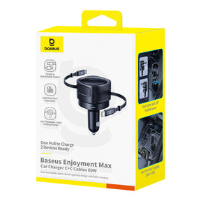 Baseus Enjoyment Max Ładowarka samochodowa 60W z dwoma zwijanymi kablami USB-C