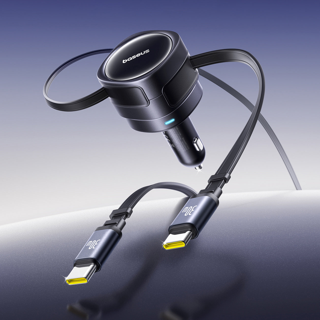 Baseus Enjoyment Max Ładowarka samochodowa 60W z dwoma zwijanymi kablami USB-C