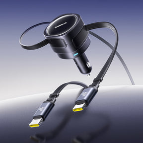 Baseus Enjoyment Max Ładowarka samochodowa 60W z dwoma zwijanymi kablami USB-C