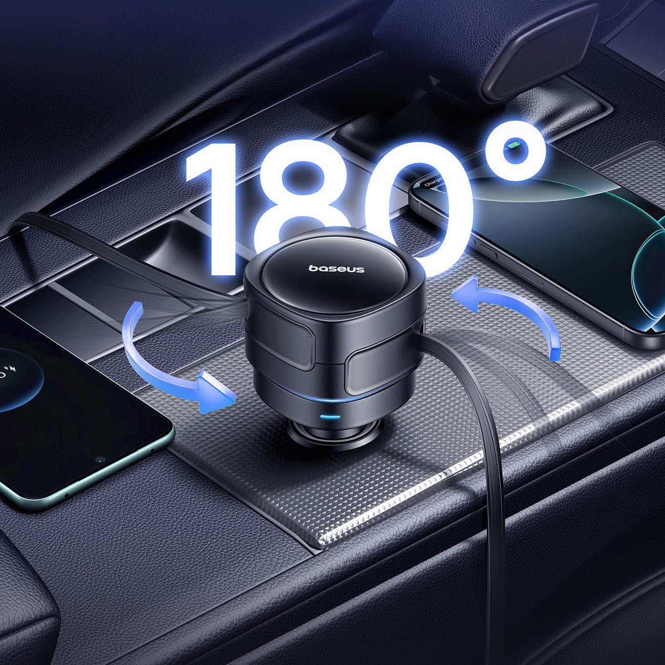 Baseus Enjoyment Max Ładowarka samochodowa 60W z dwoma zwijanymi kablami USB-C