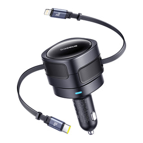 Baseus Enjoyment Max Ładowarka samochodowa 60W ze zwijanymi kablami USB-C i Lightning