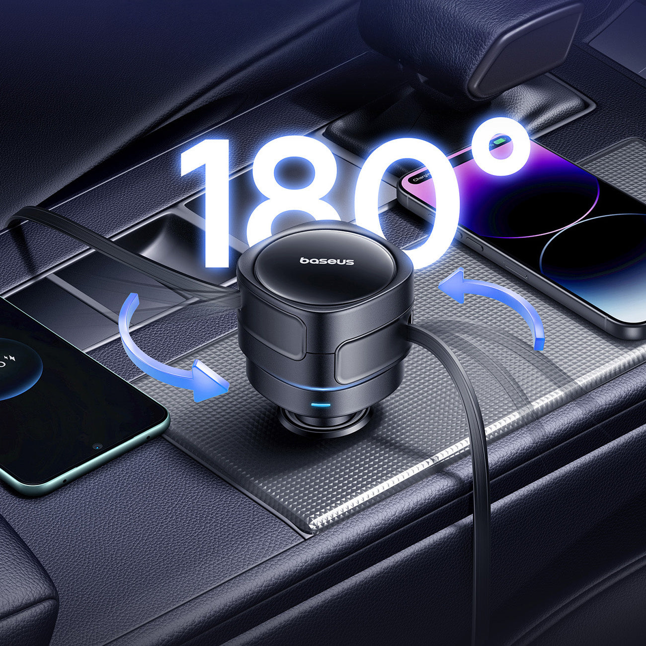 Baseus Enjoyment Max Ładowarka samochodowa 60W ze zwijanymi kablami USB-C i Lightning