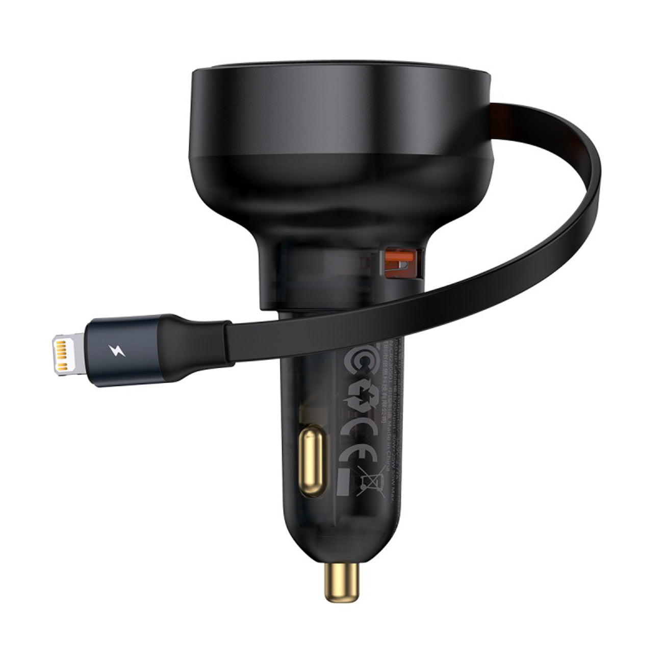 Baseus Enjoyment Pro 55W Ładowarka samochodowa USB-A ze zwijanym kablem Lightning