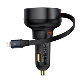 Baseus Enjoyment Pro 55W Ładowarka samochodowa USB-A ze zwijanym kablem Lightning