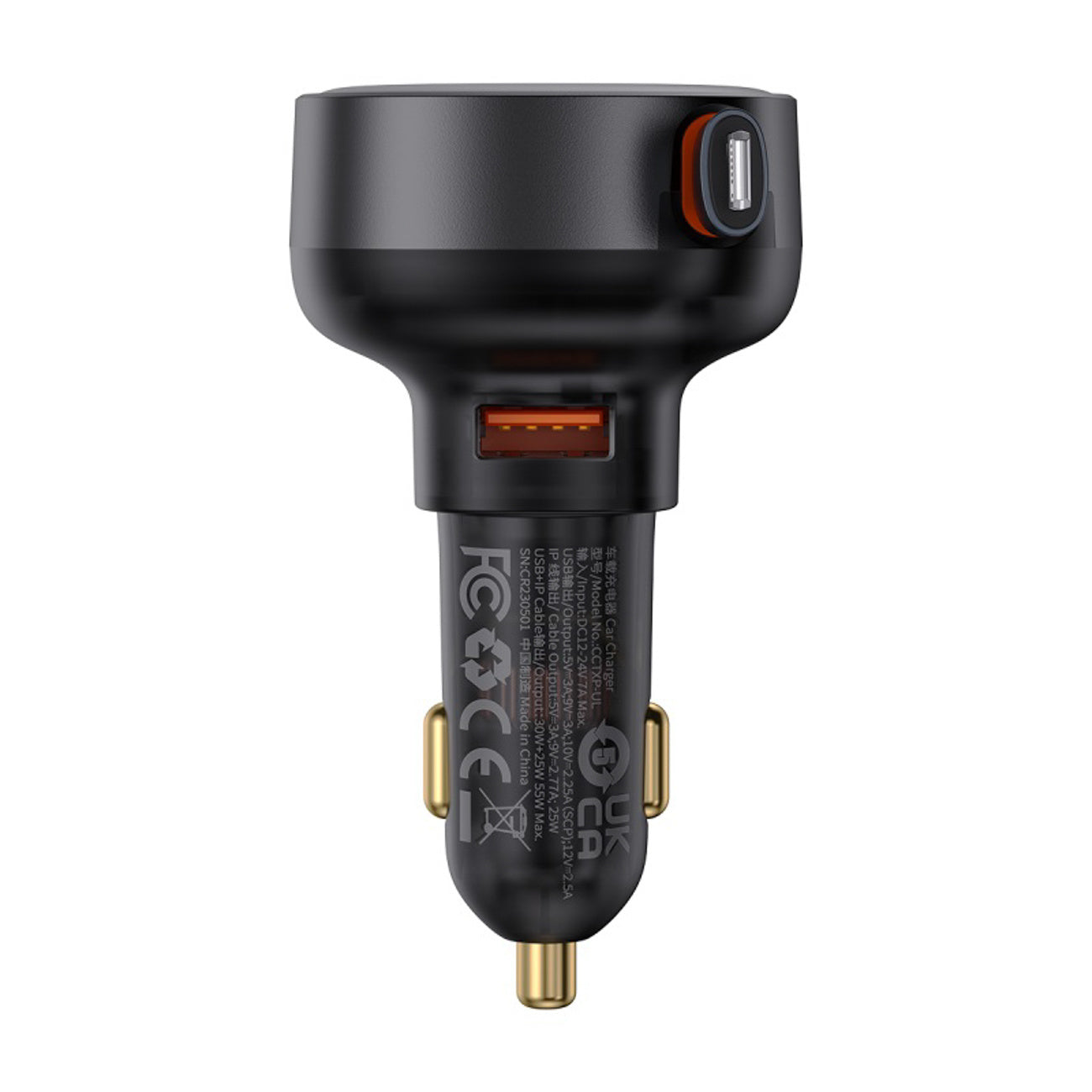 Baseus Enjoyment Pro 55W Ładowarka samochodowa USB-A ze zwijanym kablem Lightning
