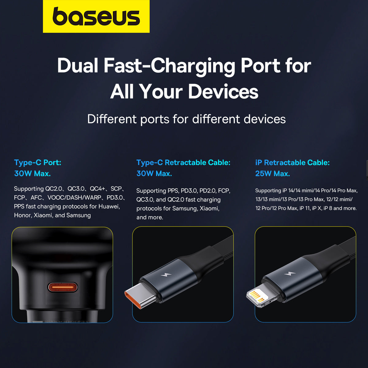 Baseus Enjoyment Pro Ładowarka samochodowa USB-C / Lightning 60W