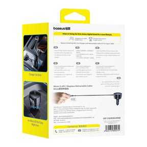 Baseus PrimeTrip VR1 Ładowarka samochodowa 60W USB-A USB-C ze zwijanym kablem USB-C