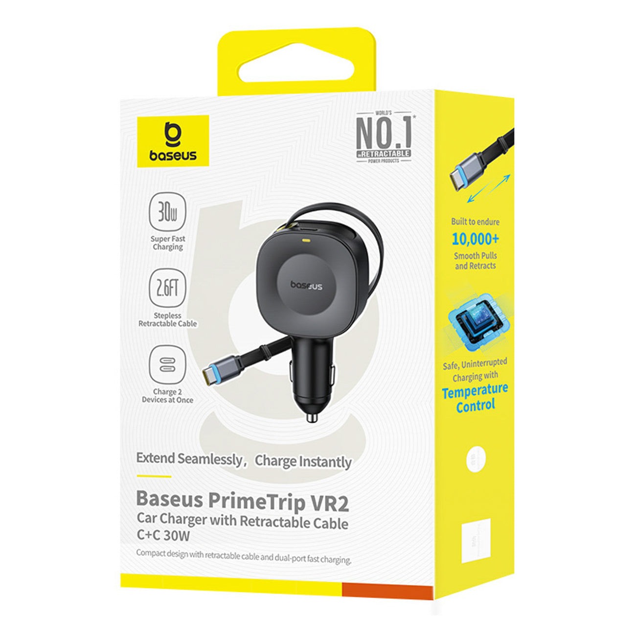 Baseus PrimeTrip VR2 Ładowarka samochodowa 30W ze zwijanym kablem USB-C