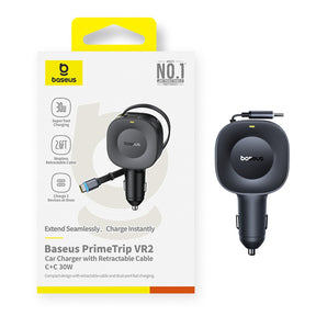 Baseus PrimeTrip VR2 Ładowarka samochodowa 30W ze zwijanym kablem USB-C