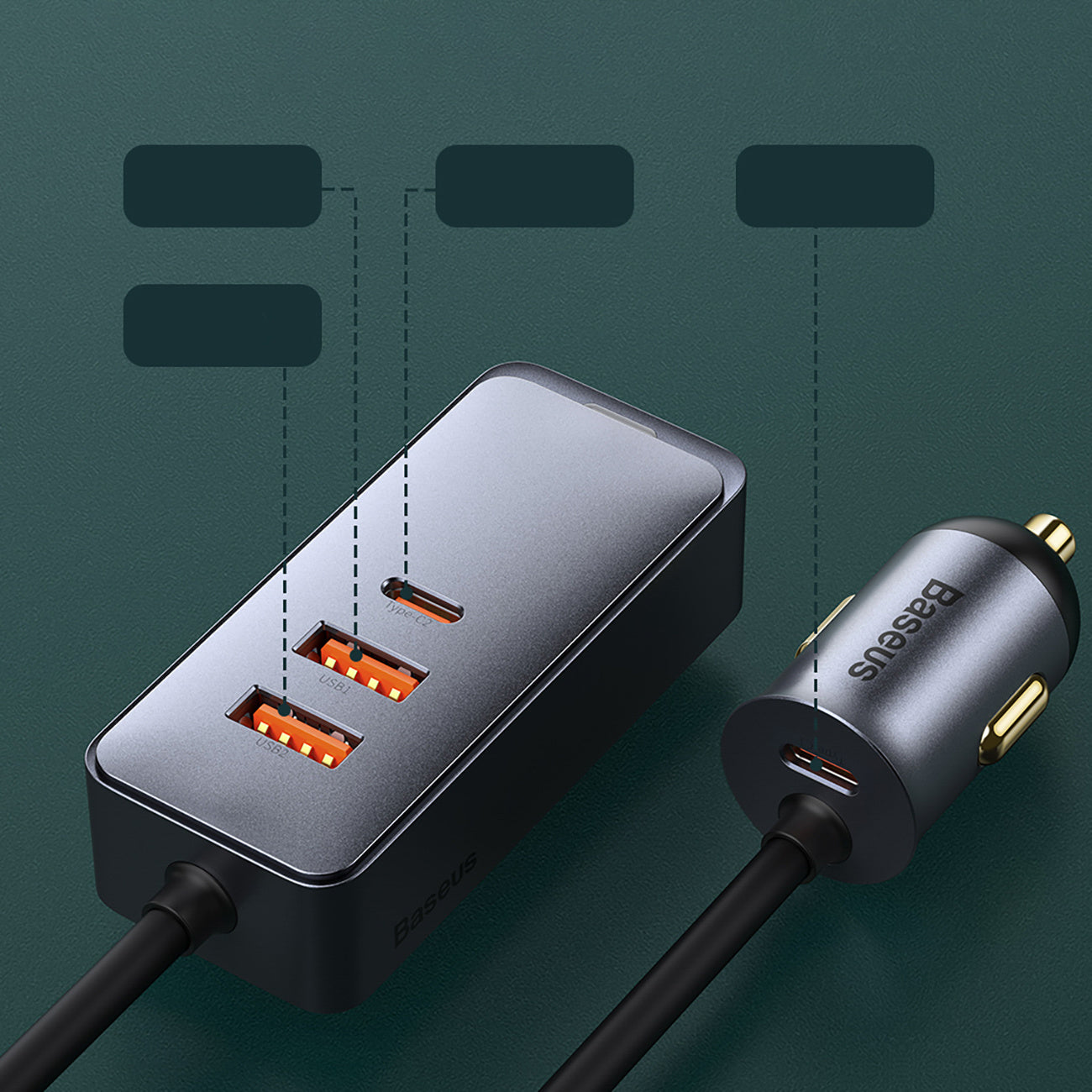 Baseus Share Together Ładowarka samochodowa wieloportowa 2x USB-A + 2x USB-C 120W