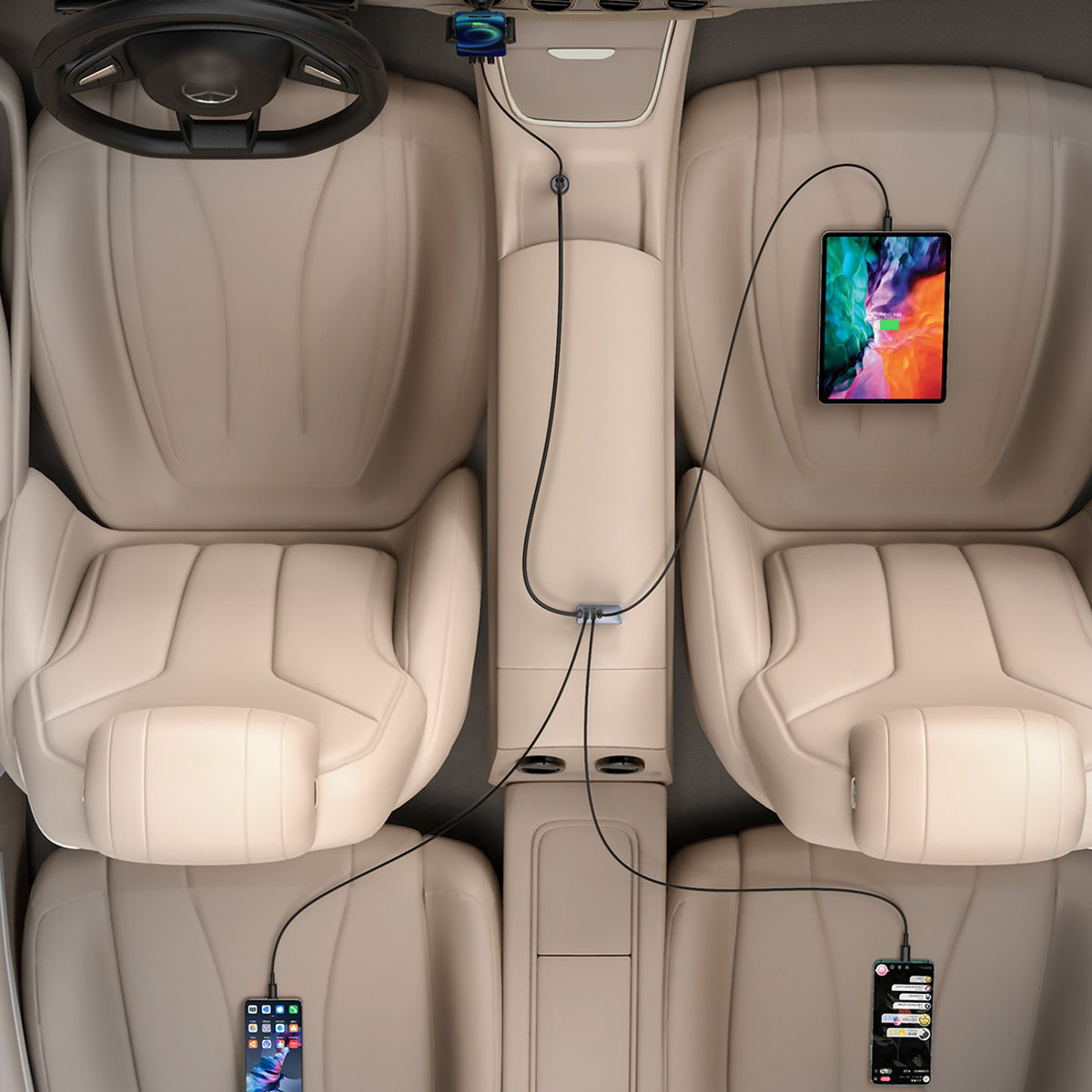 Baseus Share Together Ładowarka samochodowa wieloportowa 2x USB-A + 2x USB-C 120W
