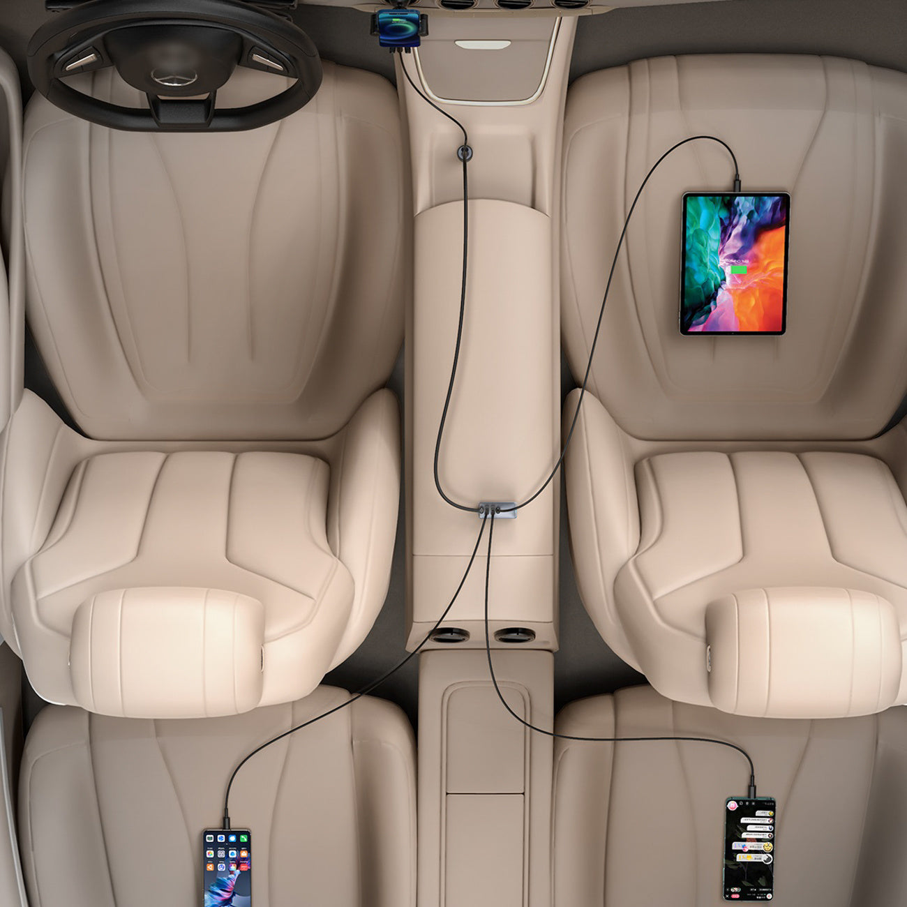 Baseus Share Together Ładowarka samochodowa wieloportowa 2x USB-A + 2x USB-C 120W