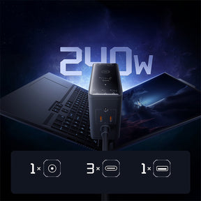 Baseus Digital GaN Ładowarka biurkowa 3xUSB-C 1xUSB-A 240W z kablem zasilającym