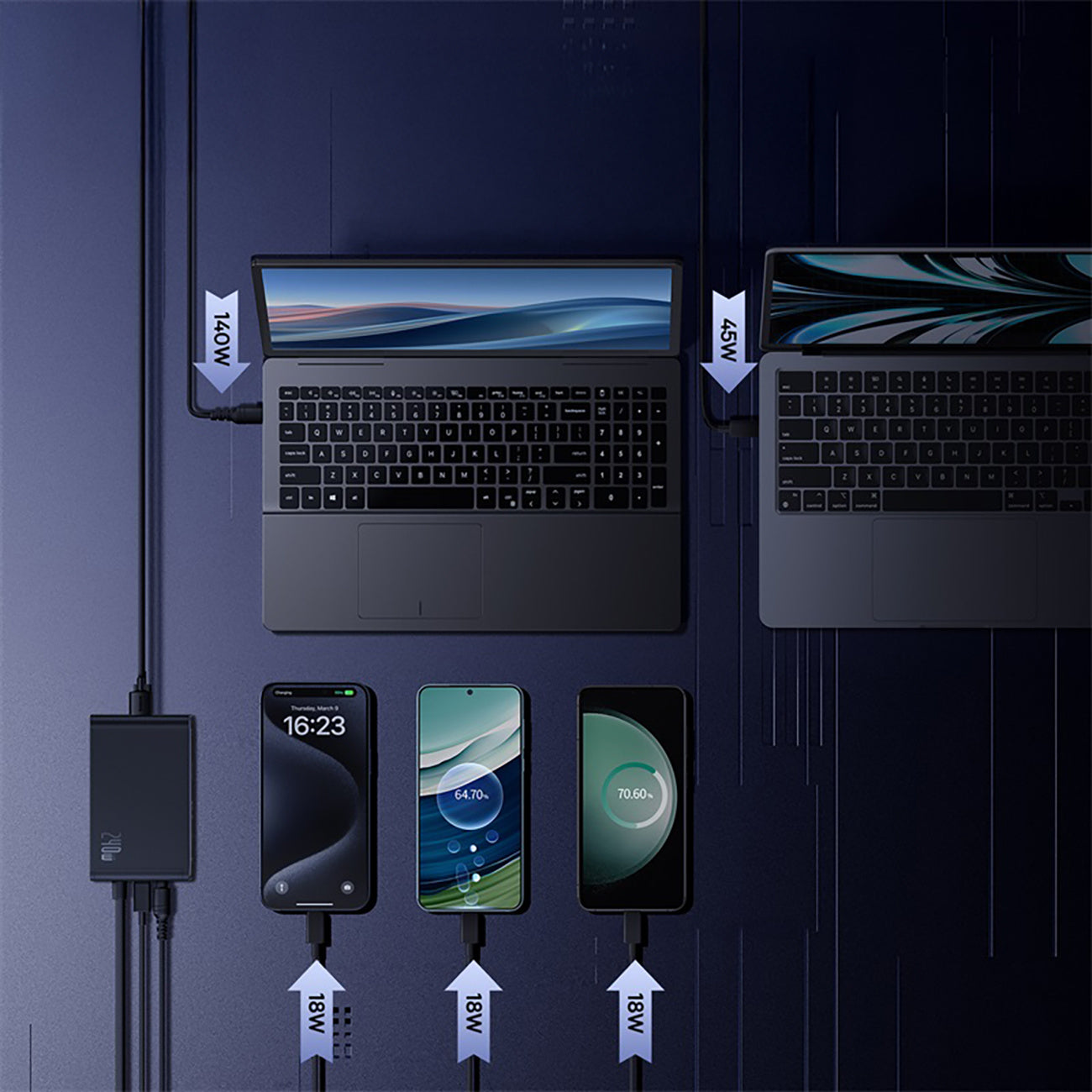 Baseus Digital GaN Ładowarka biurkowa 3xUSB-C 1xUSB-A 240W z kablem zasilającym
