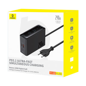 Baseus Digital GaN Ładowarka biurkowa 3xUSB-C 1xUSB-A 240W z kablem zasilającym
