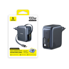 Baseus EnerCore CJ11 Ładowarka sieciowa 100W USB-C USB-A ze zwijanym kablem USB-C