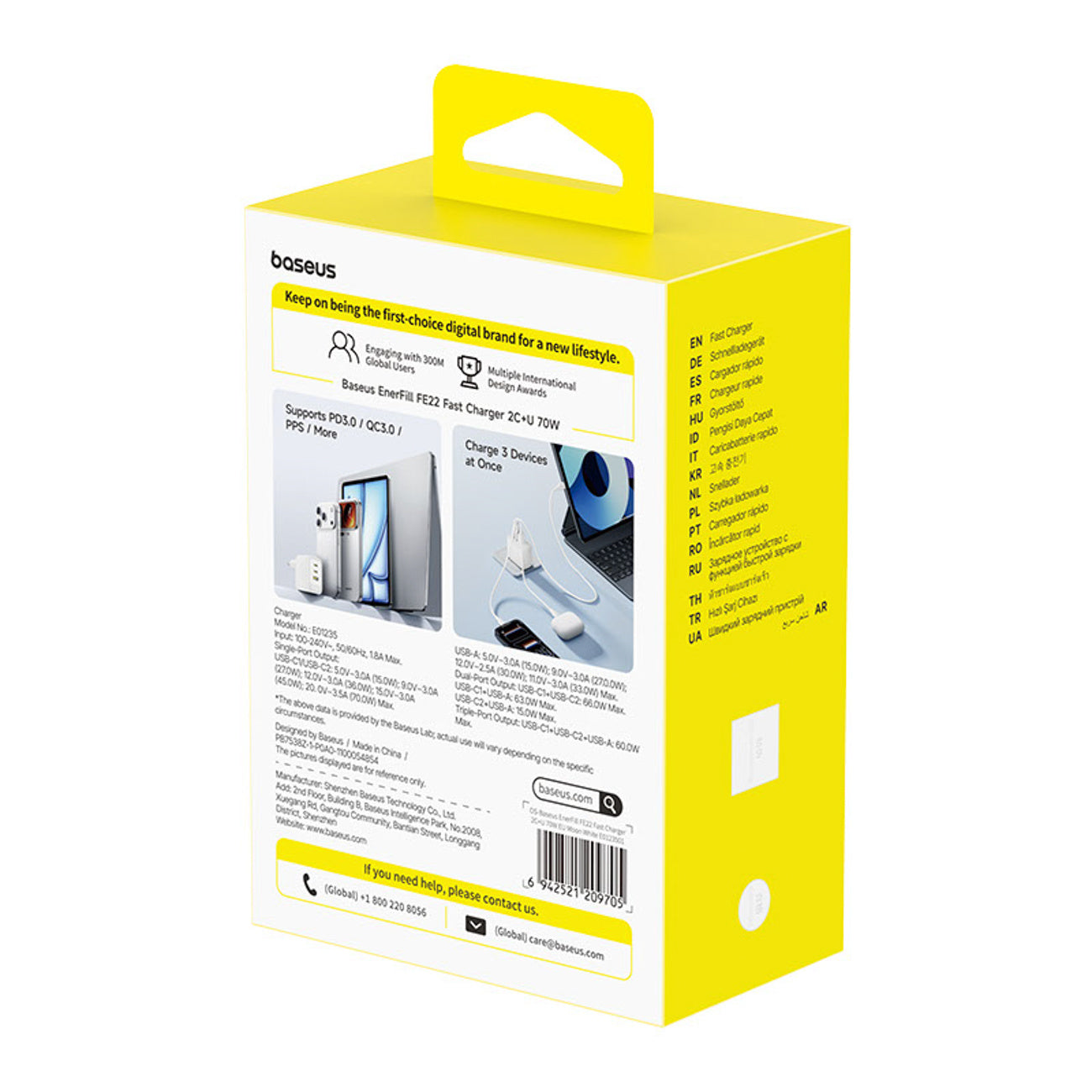 Baseus EnerFill FE22 Ładowarka sieciowa 70W 2 x USB-C + USB-A