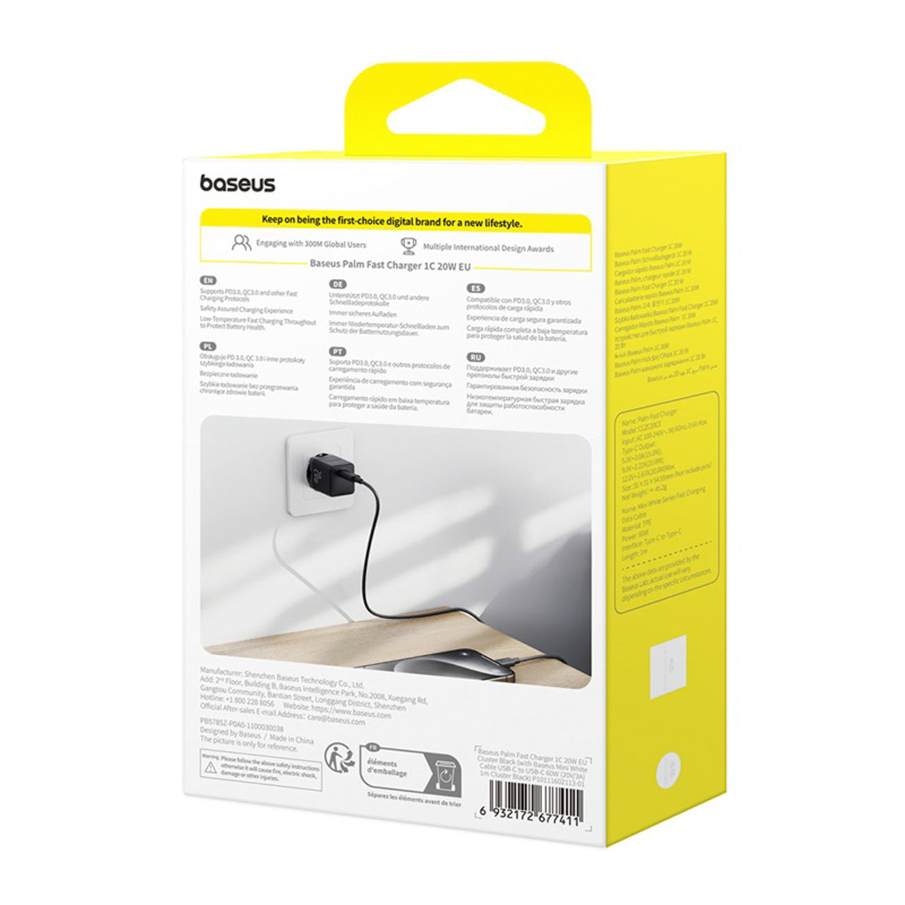 Baseus Palm 1C 20W Ładowarka sieciowa z kablem USB-C 1m