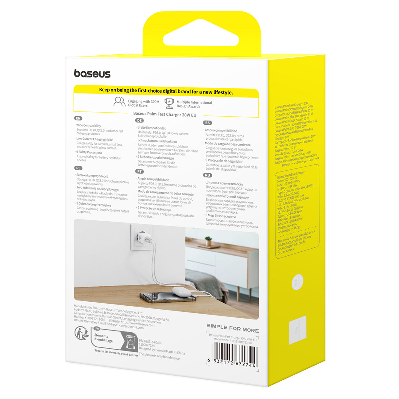 Ładowarka sieciowa Baseus Palm 20W USB-C USB-A
