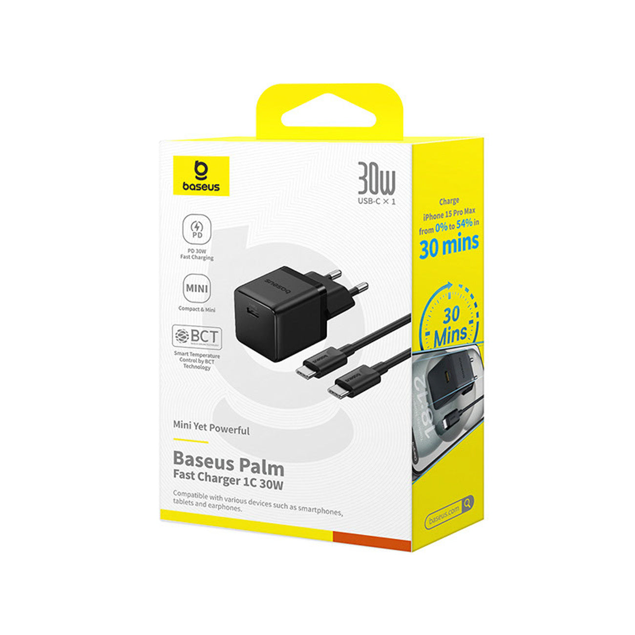 Baseus Palm 30W Ładowarka sieciowa USB-C z kablem USB-C 60W 1 m